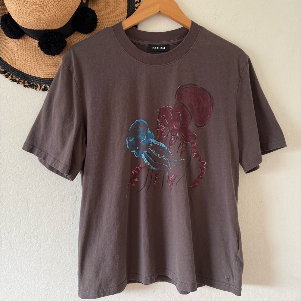 NAADAM Gray Short Sleeve Oversized Boxy Graphic Tee Painted Octopus Size Medium - Picture 4 of 12